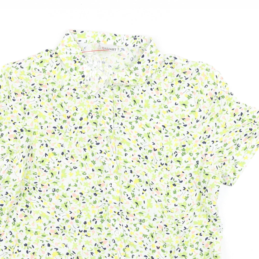Damart Womens Green Floral Viscose Basic Button-Up Size 10 Collared