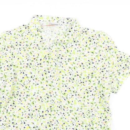 Damart Womens Green Floral Viscose Basic Button-Up Size 10 Collared