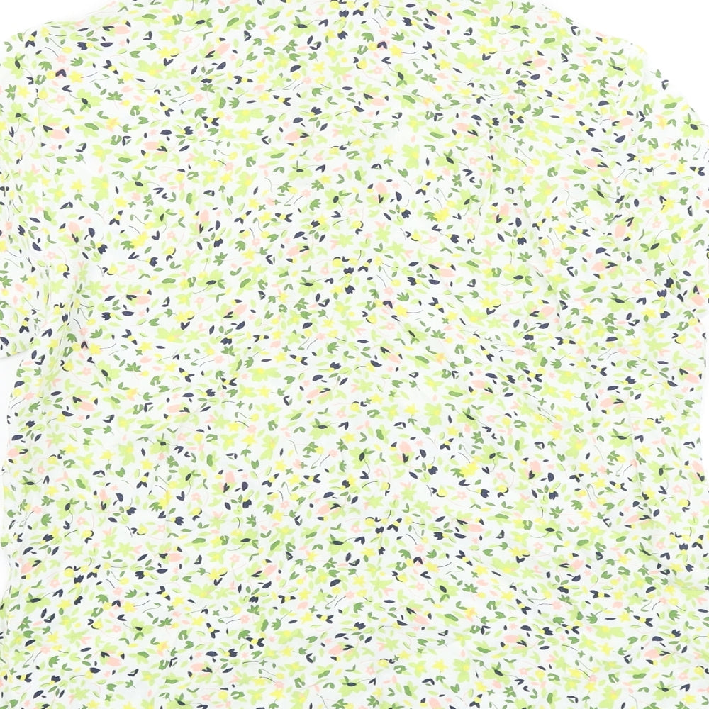 Damart Womens Green Floral Viscose Basic Button-Up Size 10 Collared