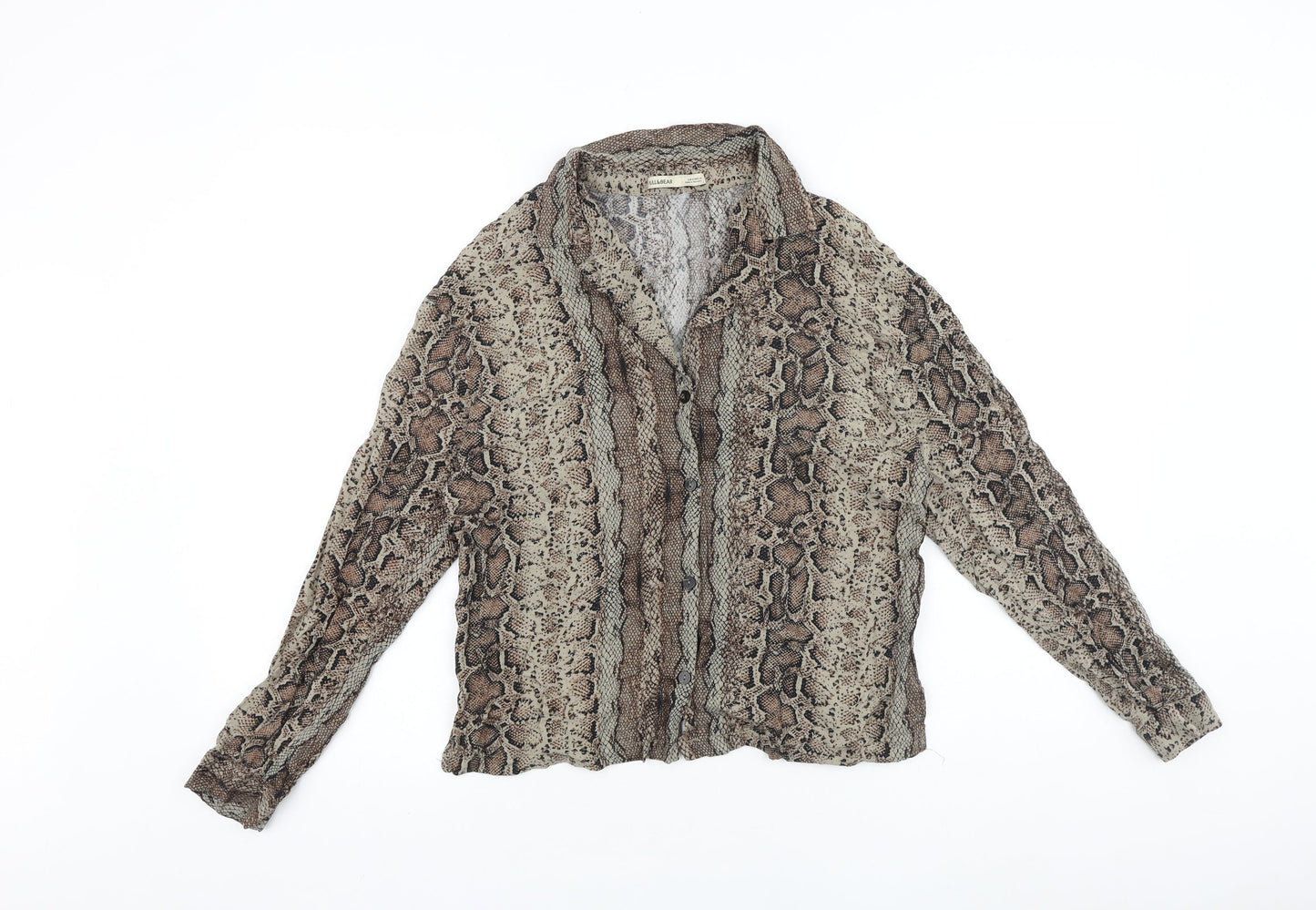 Womens UK Size 8 Pull&Bear Brown Basic Button-Up
