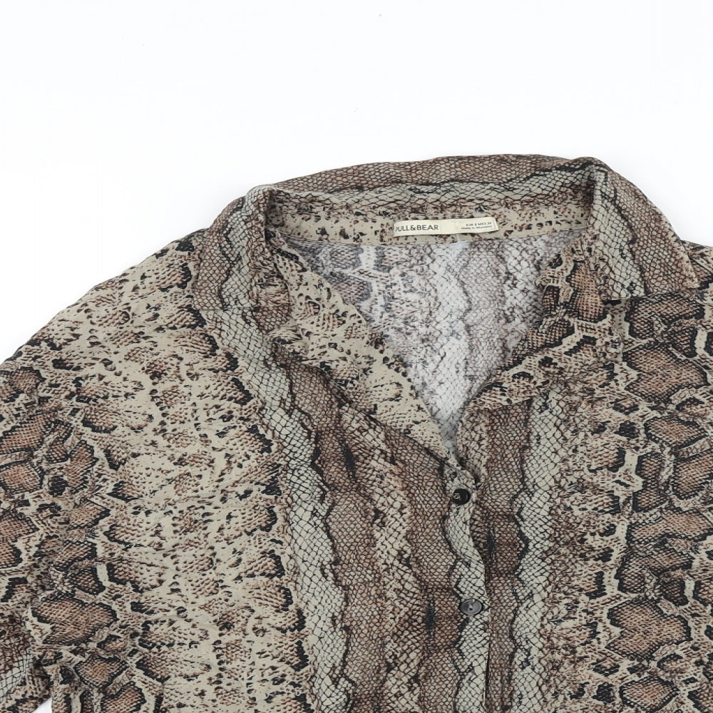 Womens UK Size 8 Pull&Bear Brown Basic Button-Up