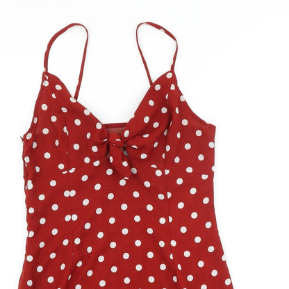 Nasty Gal Womens Red Polka Dot Polyester Mini Size 8 V-Neck Zip