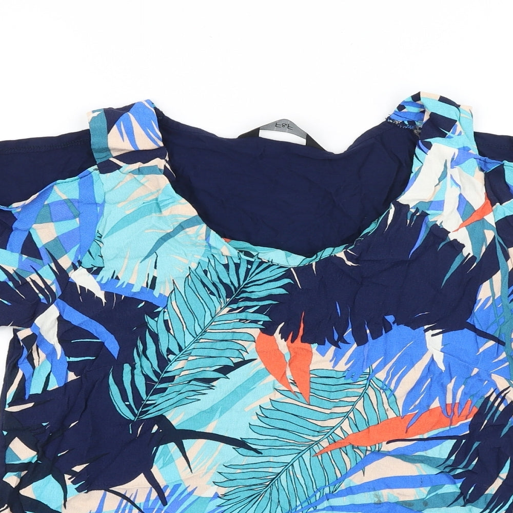 F&F Womens Blue Polyester Basic Blouse Size 12 Scoop Neck