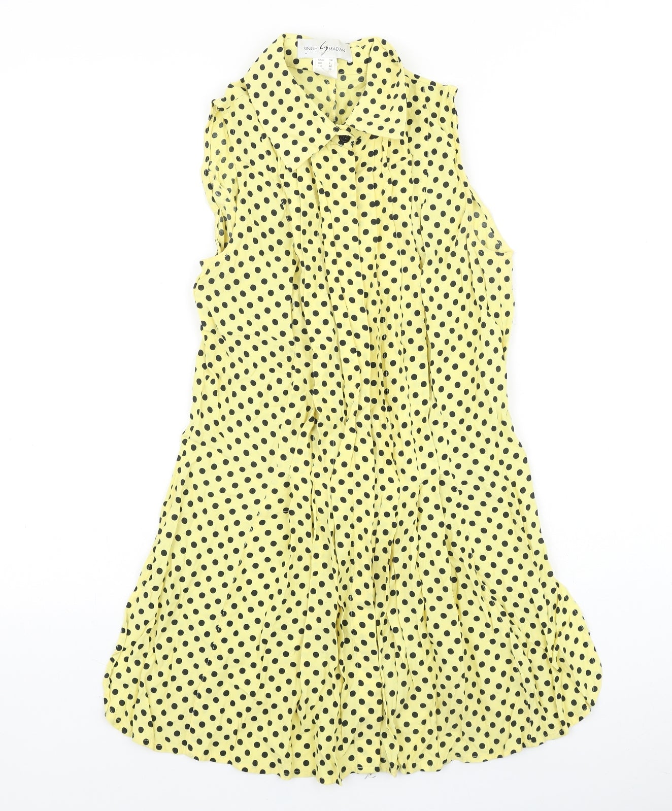 Singh S. Madan Womens Yellow Polka Dot 100% Cotton Tunic Blouse Size 8 Collared