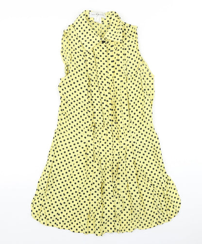 Singh S. Madan Womens Yellow Polka Dot 100% Cotton Tunic Blouse Size 8 Collared