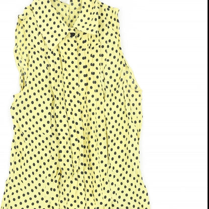 Singh S. Madan Womens Yellow Polka Dot 100% Cotton Tunic Blouse Size 8 Collared
