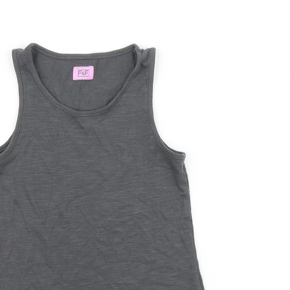 F&F Girls Grey 100% Cotton Basic Tank Size 6-7 Years Scoop Neck Pullover