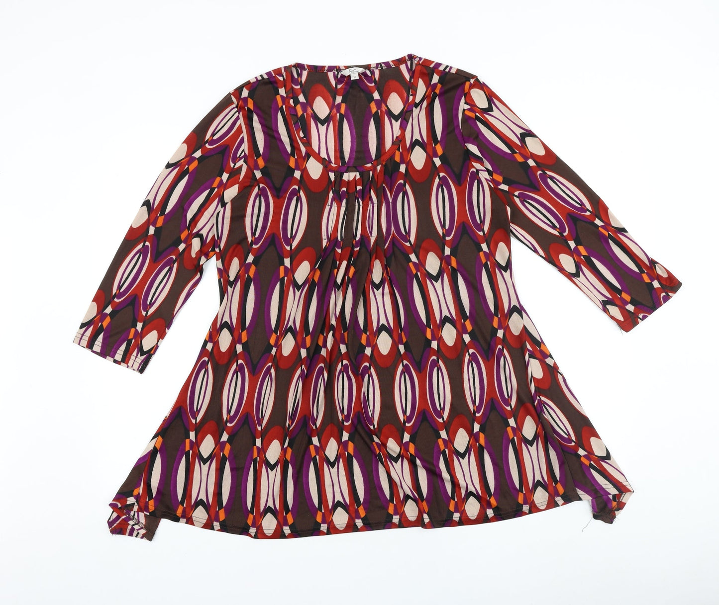 klass collection Womens Brown Geometric Viscose Basic Blouse Size M Scoop Neck