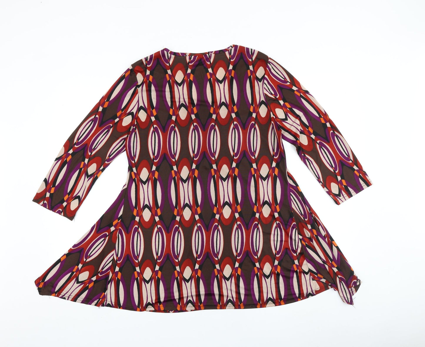 klass collection Womens Brown Geometric Viscose Basic Blouse Size M Scoop Neck