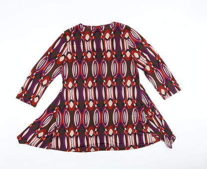 klass collection Womens Brown Geometric Viscose Basic Blouse Size M Scoop Neck