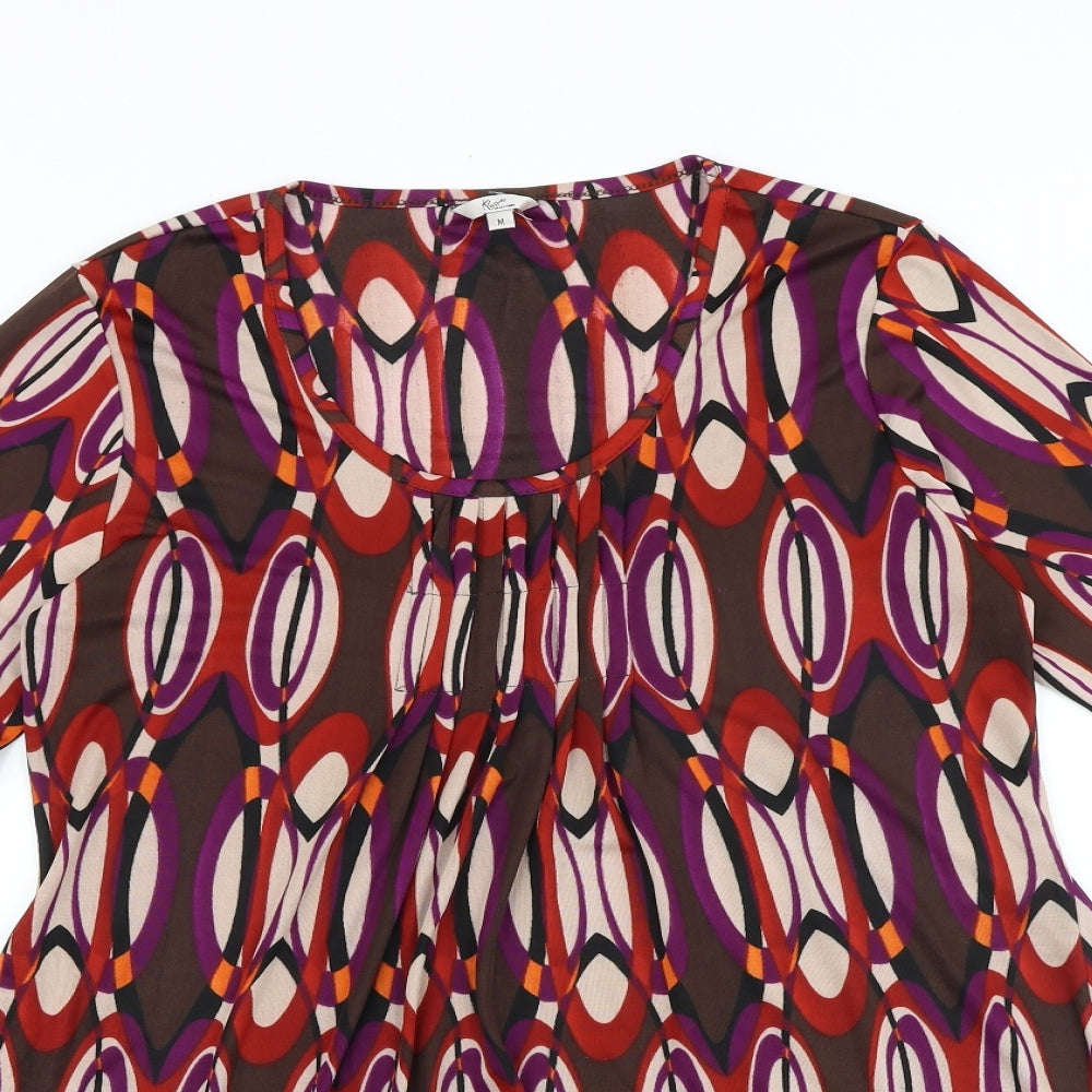 klass collection Womens Brown Geometric Viscose Basic Blouse Size M Scoop Neck
