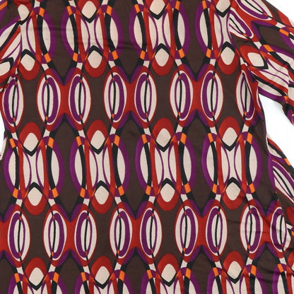 klass collection Womens Brown Geometric Viscose Basic Blouse Size M Scoop Neck