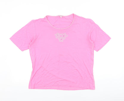 Laura Lebek Womens Orange 100% Cotton Basic T-Shirt Size 14 Round Neck - Flower Detail