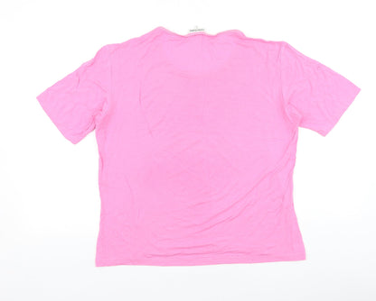 Laura Lebek Womens Orange 100% Cotton Basic T-Shirt Size 14 Round Neck - Flower Detail
