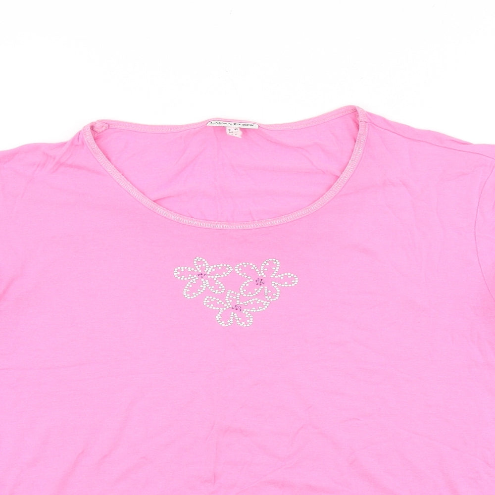 Laura Lebek Womens Orange 100% Cotton Basic T-Shirt Size 14 Round Neck - Flower Detail