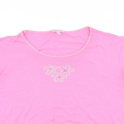Laura Lebek Womens Orange 100% Cotton Basic T-Shirt Size 14 Round Neck - Flower Detail