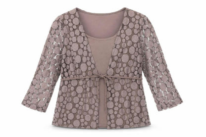 Bassini Womens Brown Geometric 100% Cotton Basic Blouse Size S Round Neck
