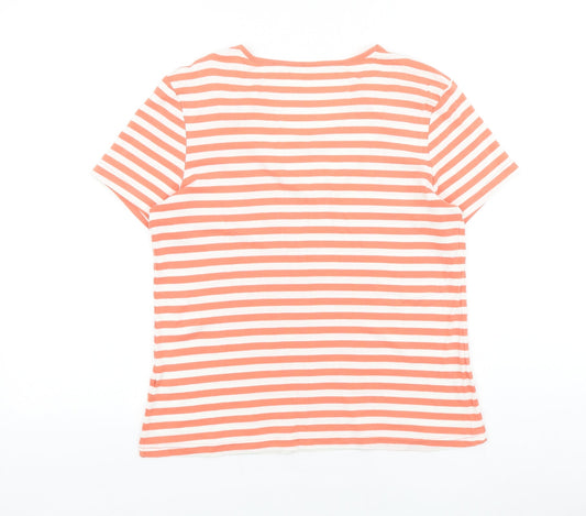 Bonmarché Womens Orange Striped 100% Cotton Basic T-Shirt Size S V-Neck