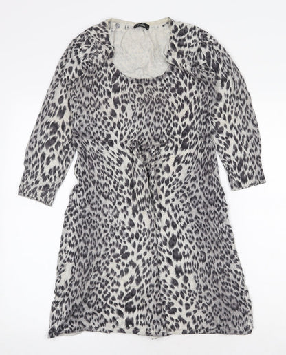 M&Co Womens Grey Animal Print Cotton A-Line Size S Round Neck Pullover - Leopard Pattern
