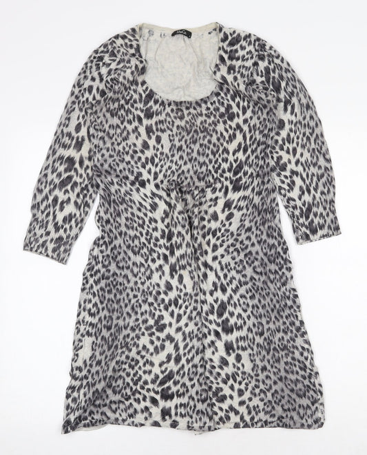 M&Co Womens Grey Animal Print Cotton A-Line Size S Round Neck Pullover - Leopard Pattern