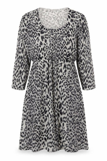 M&Co Womens Grey Animal Print Cotton A-Line Size S Round Neck Pullover - Leopard Pattern