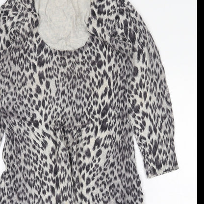 M&Co Womens Grey Animal Print Cotton A-Line Size S Round Neck Pullover - Leopard Pattern