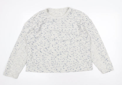 eseOese Womens White Round Neck Cotton Pullover Jumper Size L