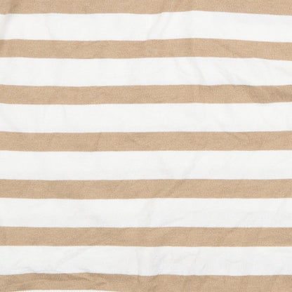 Primark Womens Beige V-Neck Striped Polyester Pullover Jumper Size L