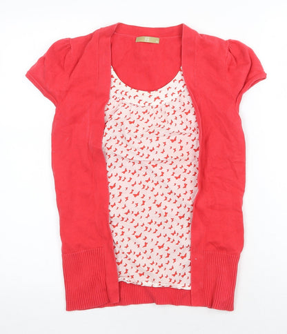 TU Womens Red Geometric 100% Cotton Basic Blouse Size 10 Scoop Neck - Layered