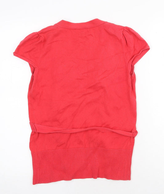 TU Womens Red Geometric 100% Cotton Basic Blouse Size 10 Scoop Neck - Layered