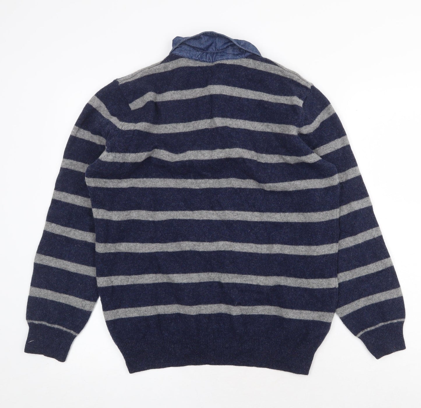 Wolsey Mens Blue Collared Striped Wool Pullover Jumper Size M Long Sleeve - Denim Shirt Collar