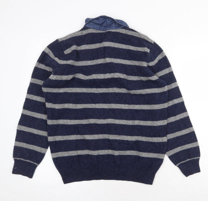 Wolsey Mens Blue Collared Striped Wool Pullover Jumper Size M Long Sleeve - Denim Shirt Collar