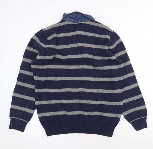 Wolsey Mens Blue Collared Striped Wool Pullover Jumper Size M Long Sleeve - Denim Shirt Collar