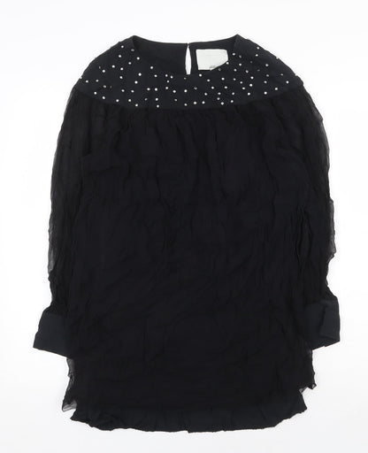 Preworn Womens Black Silk A-Line Size 8 Round Neck Hook & Eye