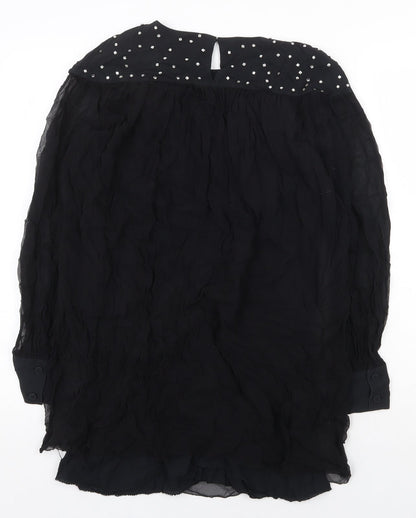 Preworn Womens Black Silk A-Line Size 8 Round Neck Hook & Eye