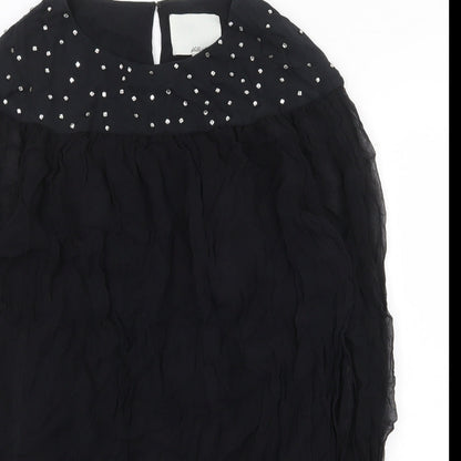 Preworn Womens Black Silk A-Line Size 8 Round Neck Hook & Eye