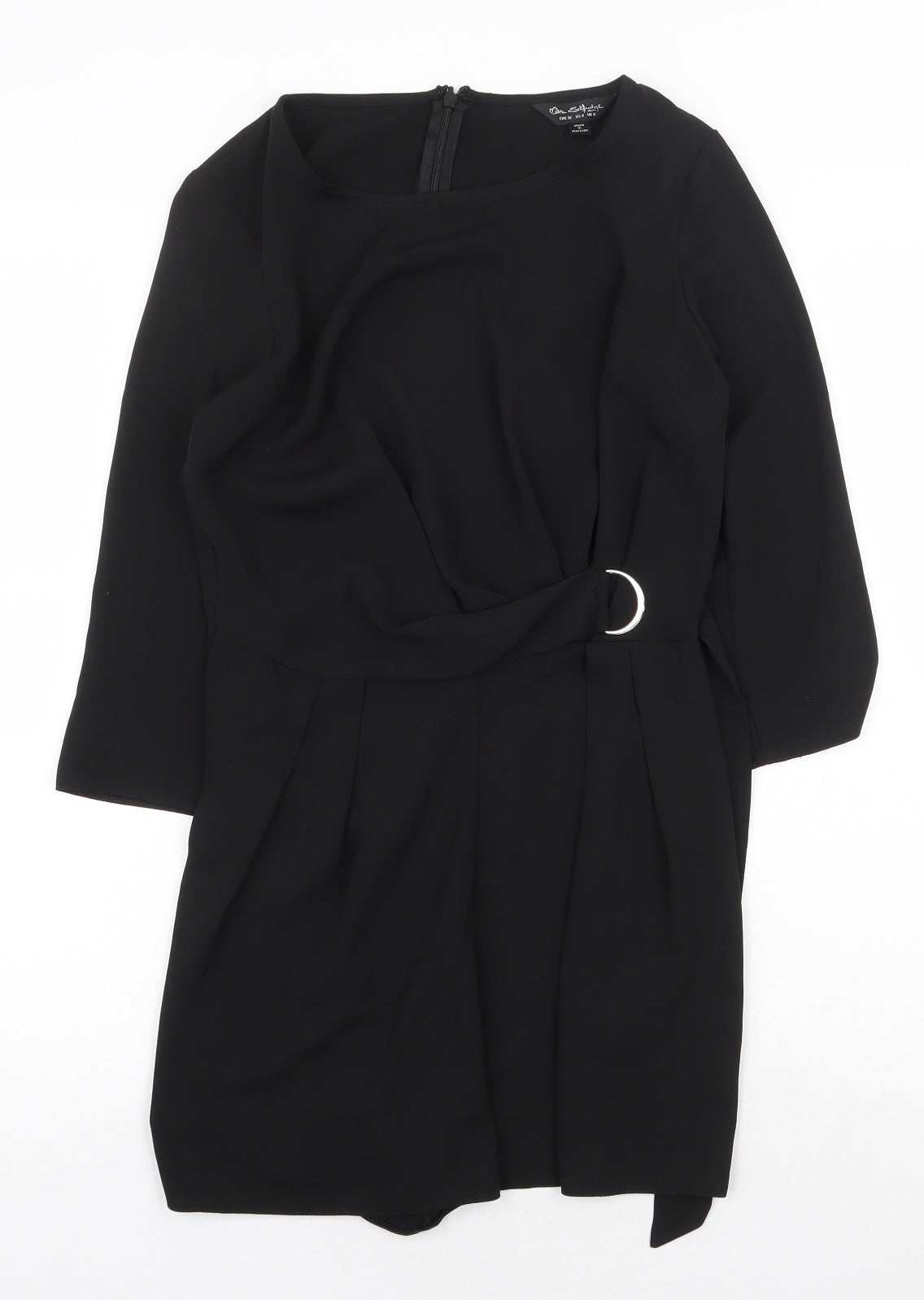 Miss Selfridge Womens Black Herringbone Polyester A-Line Size 8 Round Neck Zip