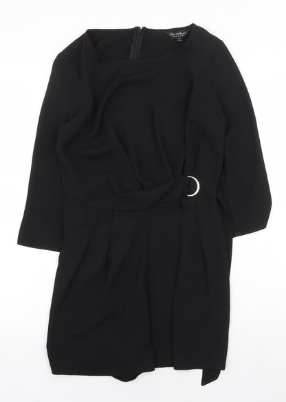 Miss Selfridge Womens Black Herringbone Polyester A-Line Size 8 Round Neck Zip