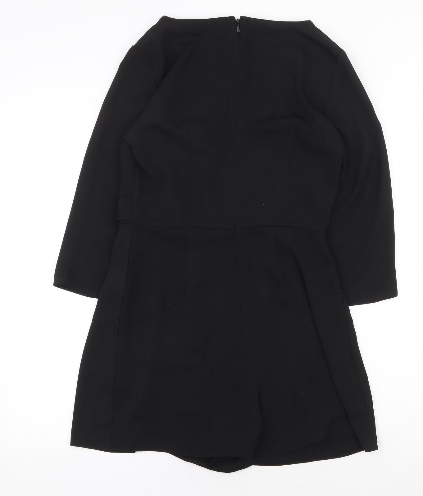 Miss Selfridge Womens Black Herringbone Polyester A-Line Size 8 Round Neck Zip