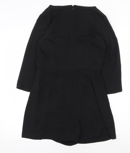 Miss Selfridge Womens Black Herringbone Polyester A-Line Size 8 Round Neck Zip