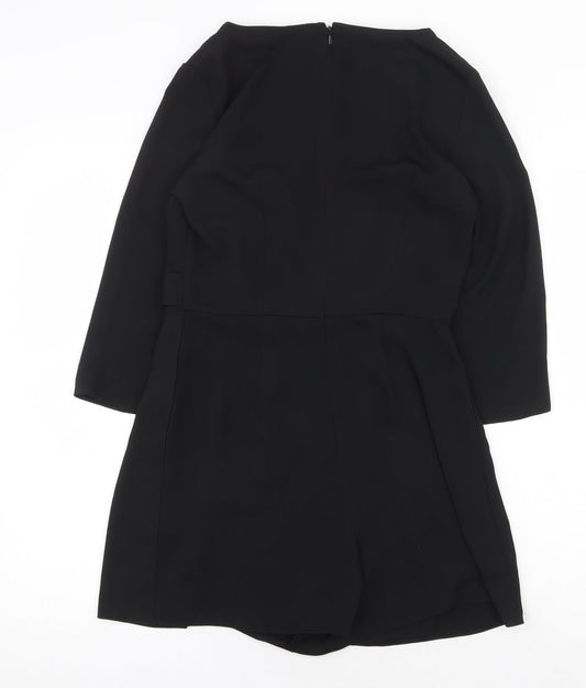 Miss Selfridge Womens Black Herringbone Polyester A-Line Size 8 Round Neck Zip