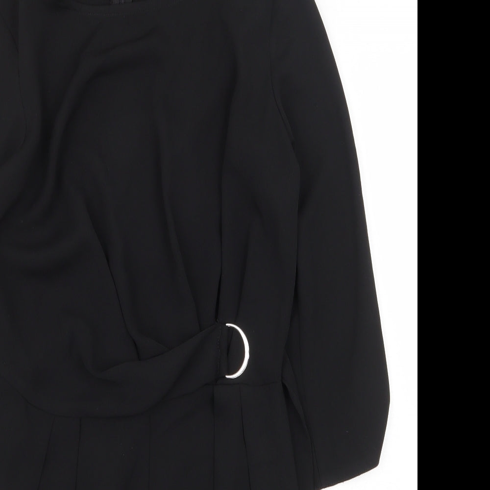 Miss Selfridge Womens Black Herringbone Polyester A-Line Size 8 Round Neck Zip