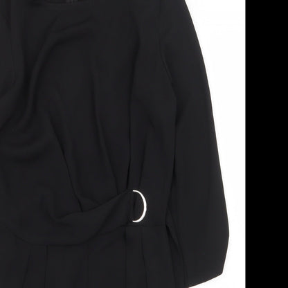 Miss Selfridge Womens Black Herringbone Polyester A-Line Size 8 Round Neck Zip