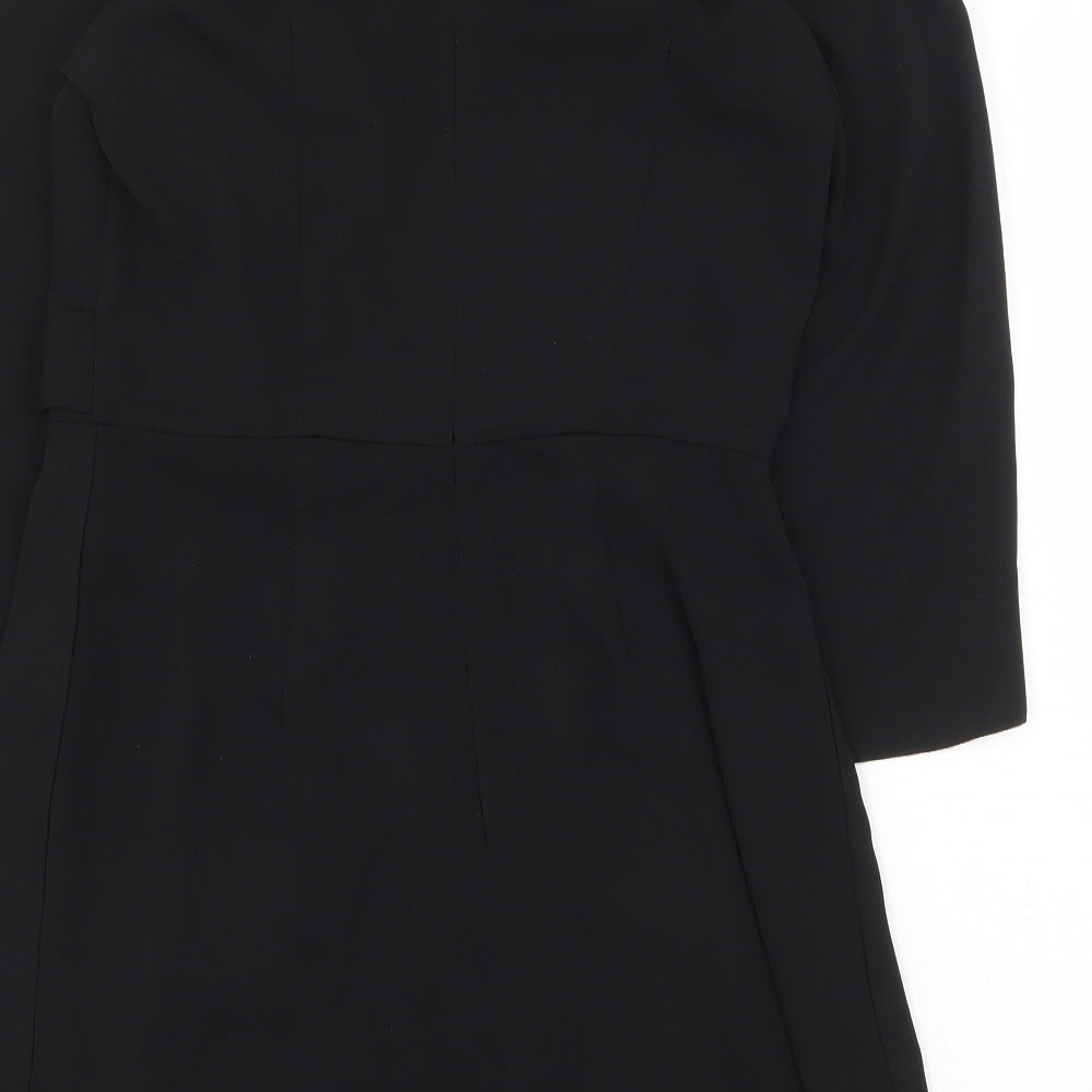 Miss Selfridge Womens Black Herringbone Polyester A-Line Size 8 Round Neck Zip