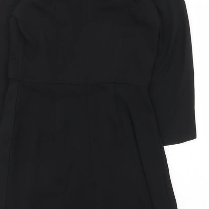 Miss Selfridge Womens Black Herringbone Polyester A-Line Size 8 Round Neck Zip