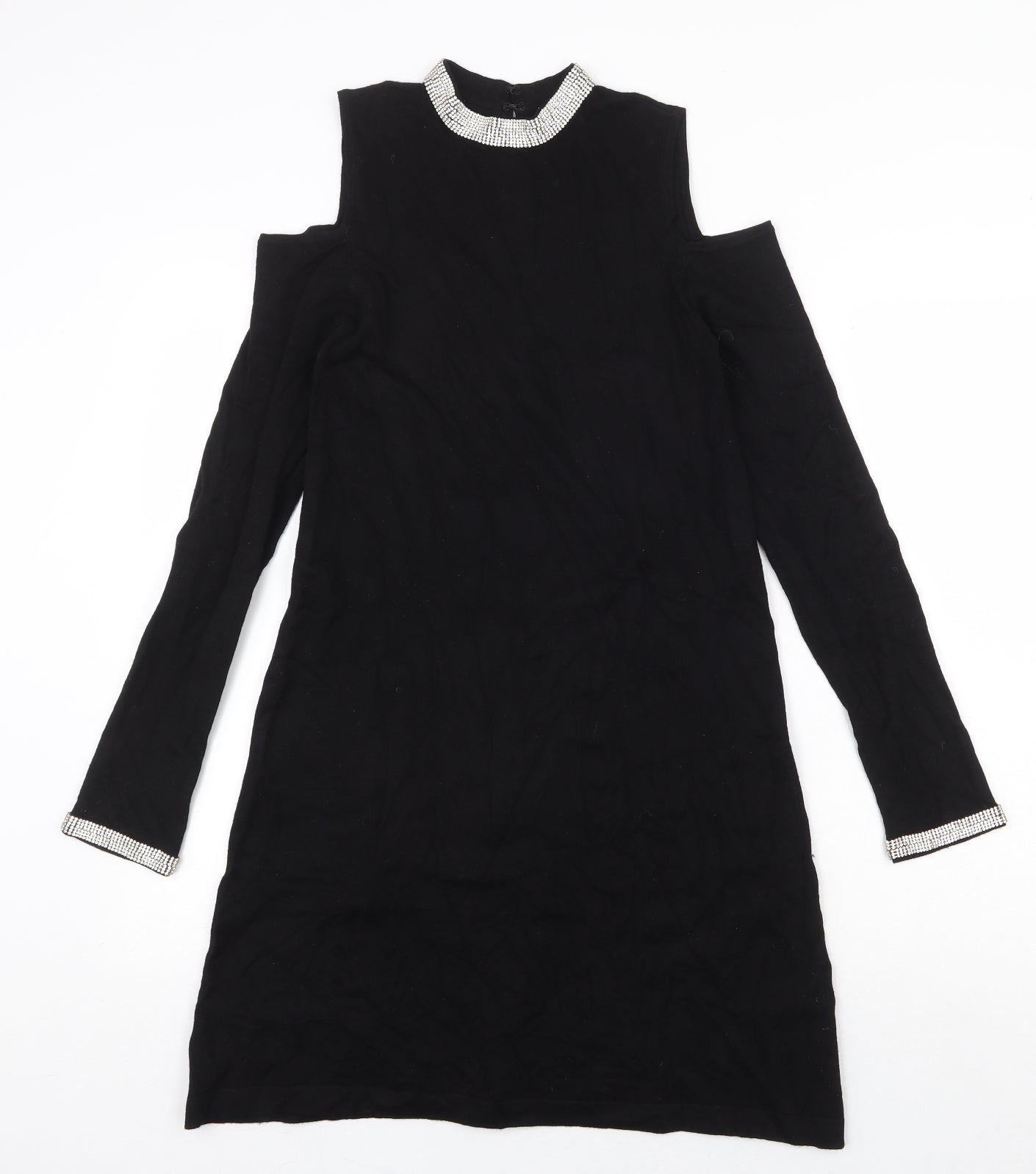 Warehouse Womens Black Viscose A-Line Size 10 Round Neck Hook & Eye - Cold Shoulder