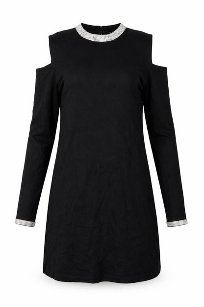 Warehouse Womens Black Viscose A-Line Size 10 Round Neck Hook & Eye - Cold Shoulder