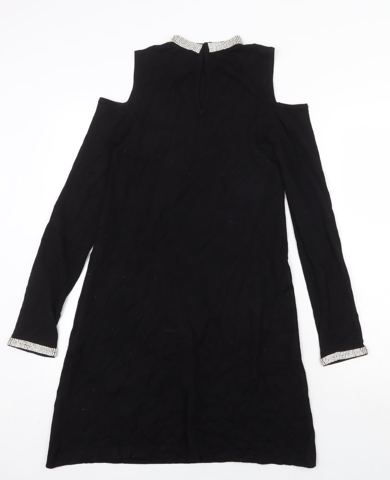 Warehouse Womens Black Viscose A-Line Size 10 Round Neck Hook & Eye - Cold Shoulder