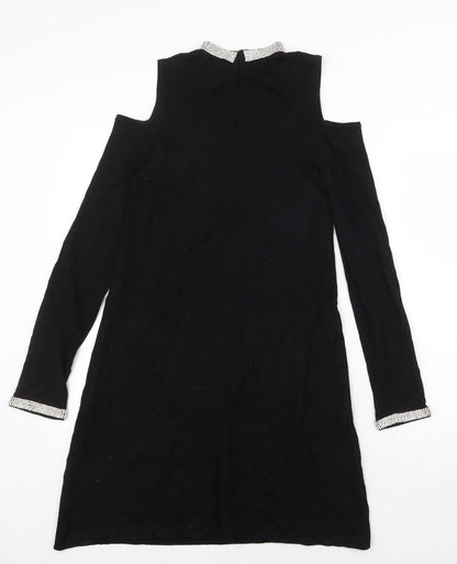 Warehouse Womens Black Viscose A-Line Size 10 Round Neck Hook & Eye - Cold Shoulder