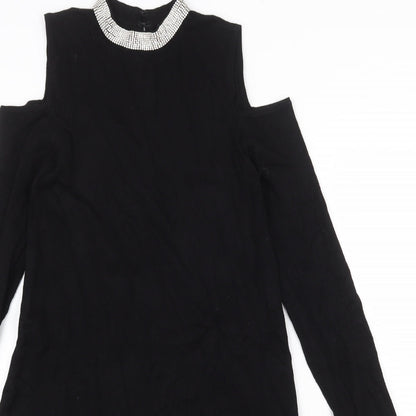 Warehouse Womens Black Viscose A-Line Size 10 Round Neck Hook & Eye - Cold Shoulder